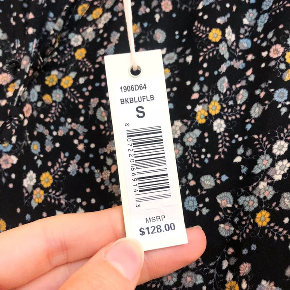 Max Studio Black V Neck Balloon Sleeve Floral Bohemian Casual Mini Dress S NWT - Picture 7 of 11